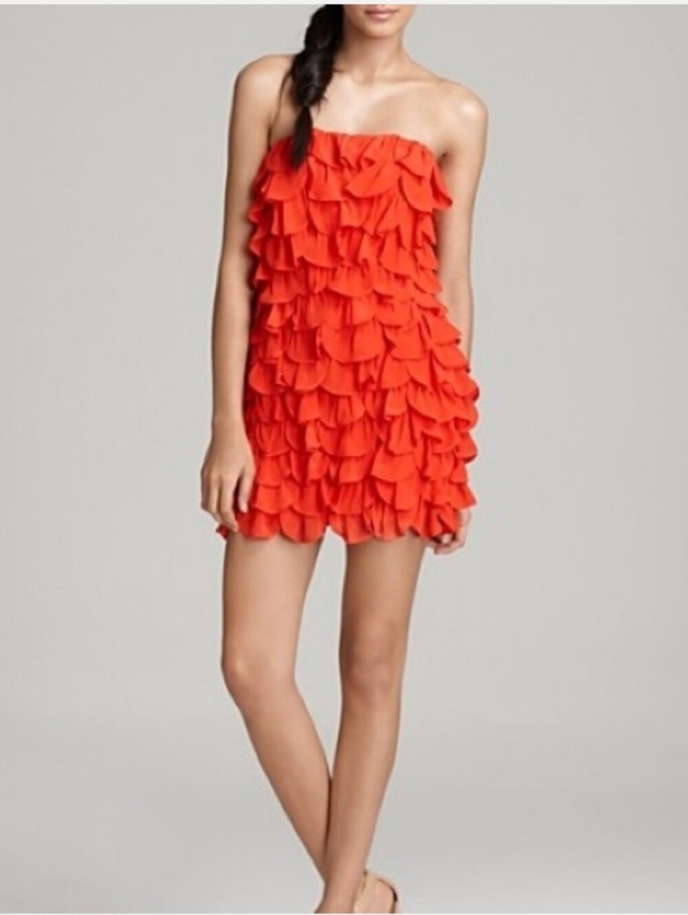 Leifsdottir Silk Petal Ruffle One Shoulder Mini Dress Coral Orange Size 8